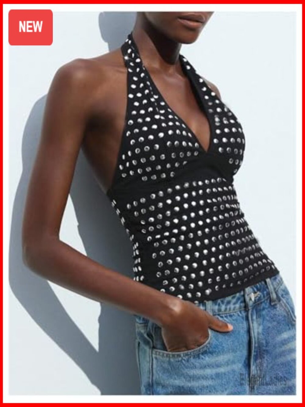 Backless Halter Tank Top Rave Studded Going Out Sleeveless Clubwear - Picture 4 of 5